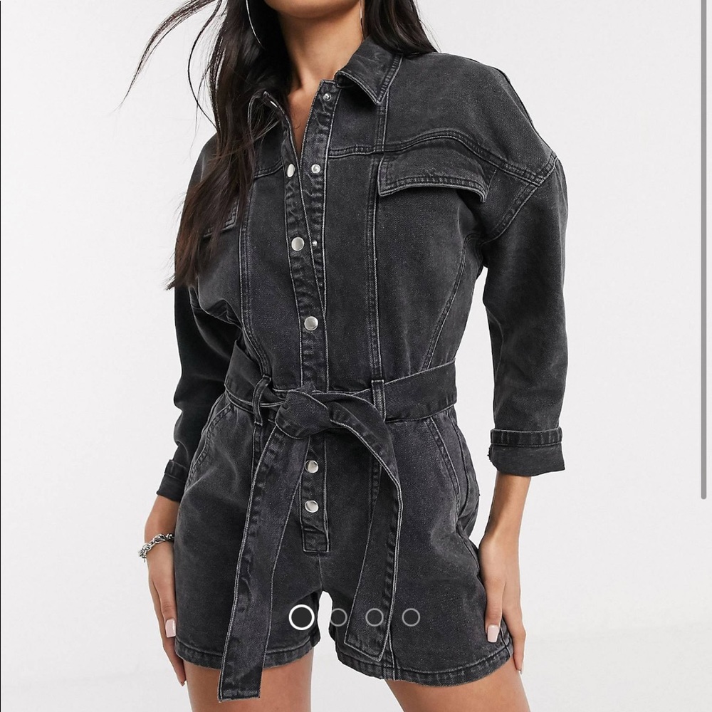ASOS denim seamed romper in washed black